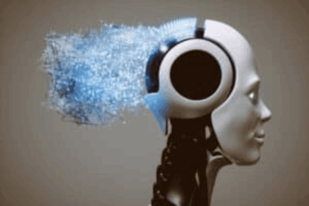 Inteligência Artificial do Google e as Melhores IAs: Guia Completo. Cabeça de robô representando a Inteligência Artificial do Google, com raios azuis ao fundo, simbolizando tecnologia e inovação.