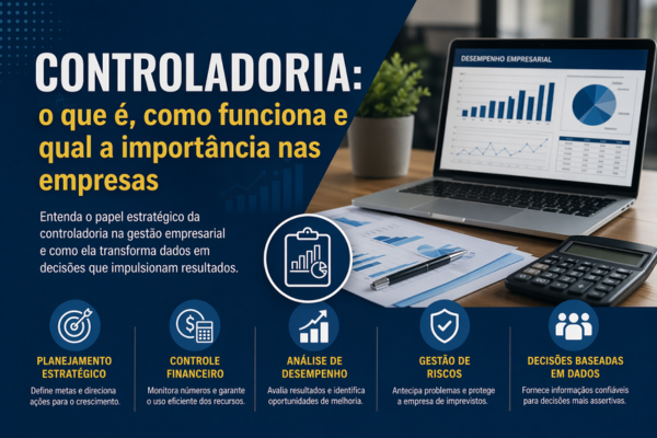Controladoria o que é: análise financeira com gráficos, notebook e calculadora na gestão empresarial
