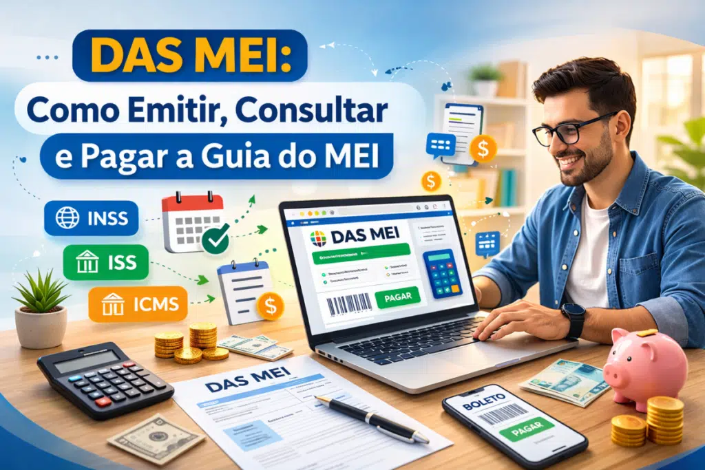 DAS MEI guia de pagamento do Microempreendedor Individual mostrando como emitir, consultar e pagar o documento de arrecadação do Simples Nacional.