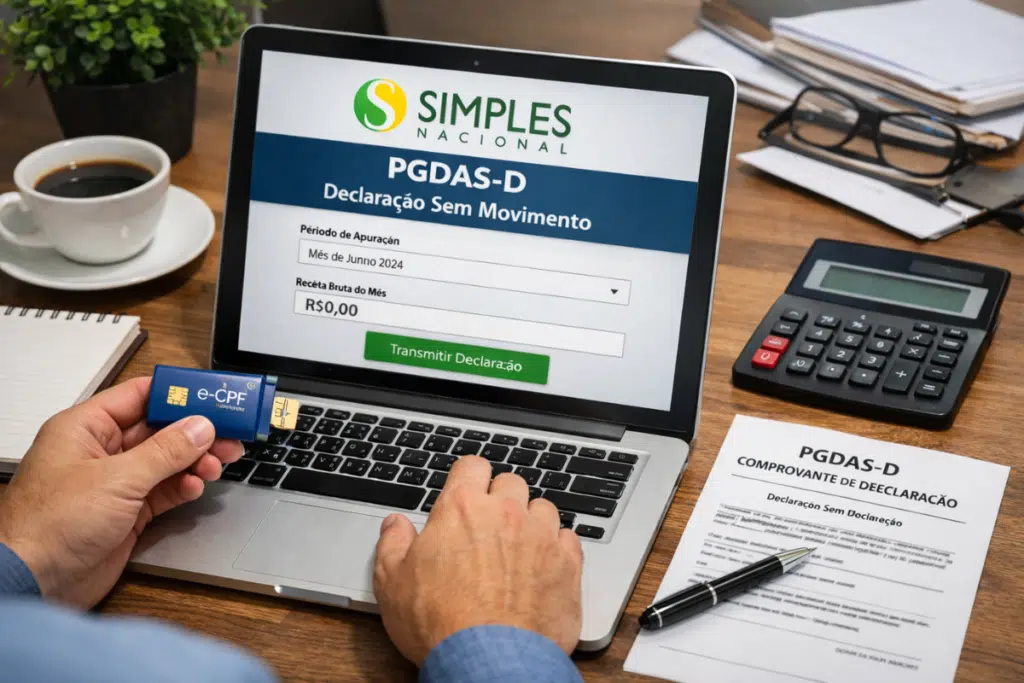 Empresário declarando PGDAS-D sem movimento no Simples Nacional pelo computador