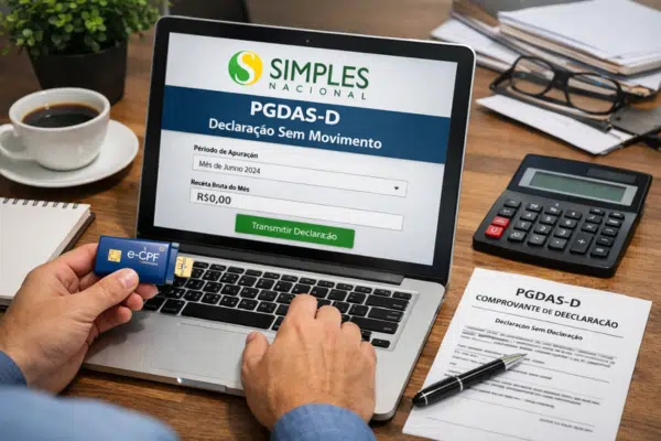 Empresário declarando PGDAS-D sem movimento no Simples Nacional pelo computador