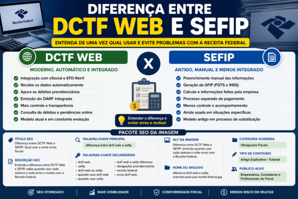 Diferença entre DCTF Web e SEFIP explicando qual sistema usar e como evitar erros com a Receita Federal