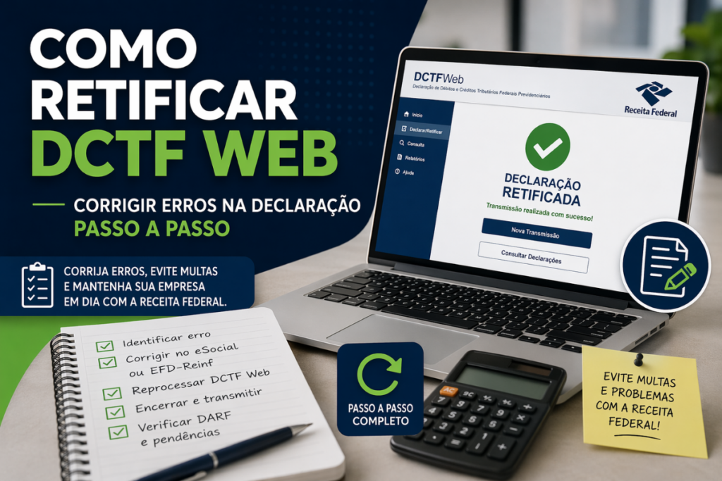 Imagem ilustrativa sobre como retificar DCTF Web mostrando correção de erros na declaração passo a passo