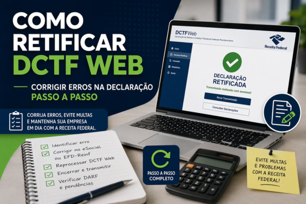 Imagem ilustrativa sobre como retificar DCTF Web mostrando correção de erros na declaração passo a passo