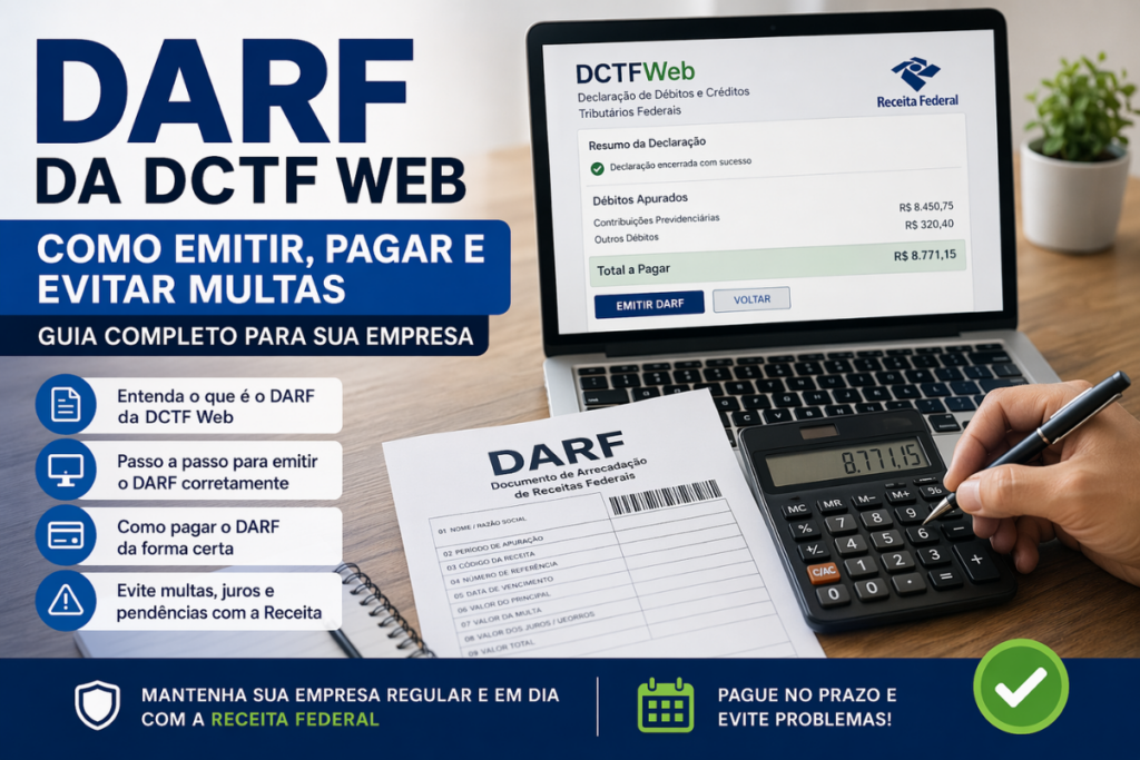Imagem ilustrativa do DARF da DCTF Web mostrando como emitir, pagar corretamente e evitar multas da Receita Federal