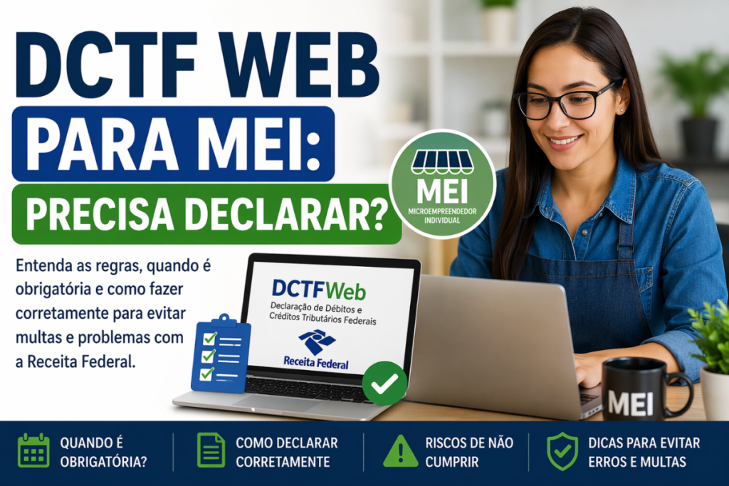 Imagem ilustrativa sobre DCTF Web para MEI explicando se precisa declarar, regras e como evitar multas da Receita Federal