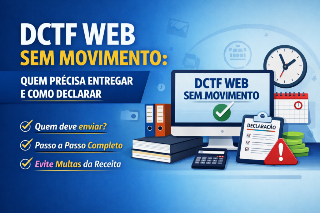 Imagem ilustrativa sobre DCTF Web sem movimento explicando quem precisa declarar e como evitar multas da Receita Federal