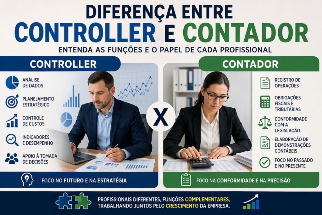 Diferença entre controller e contador com comparação das funções e atuação de cada profissional nas empresas