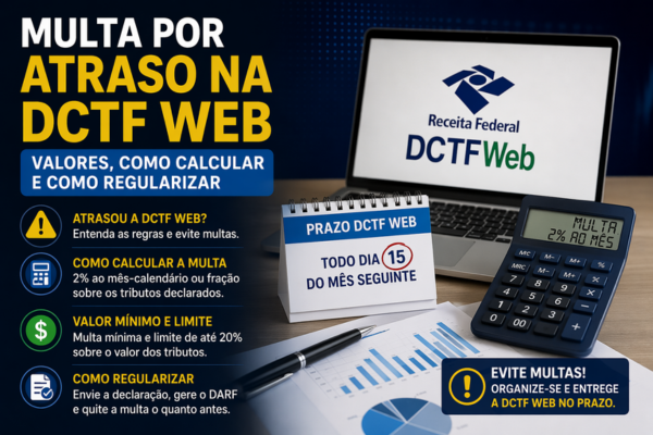 Imagem ilustrativa sobre multa por atraso na DCTF Web mostrando cálculo, valores e como regularizar a situação