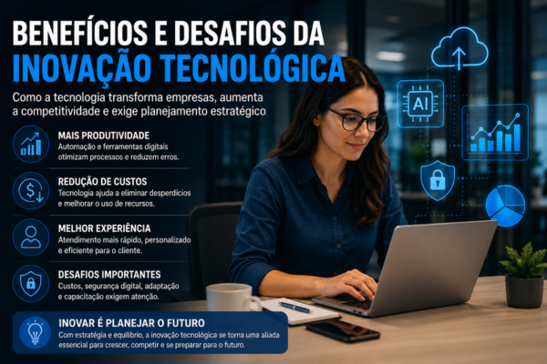 Benefícios e desafios da inovação tecnológica com produtividade, redução de custos, segurança digital e planejamento estratégico