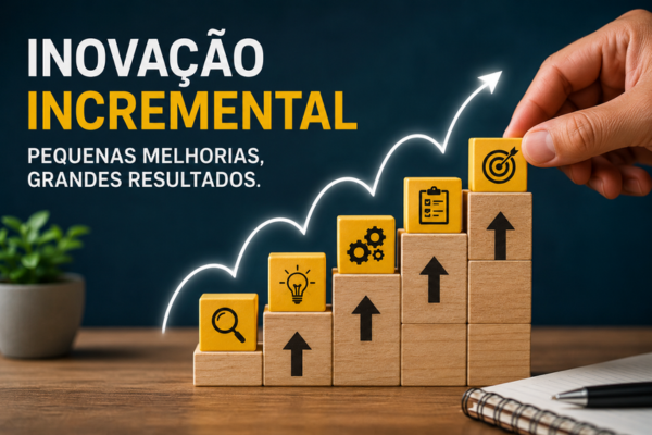 Blocos de madeira em formato de escada representando inovação incremental com pequenas melhorias e crescimento gradual.