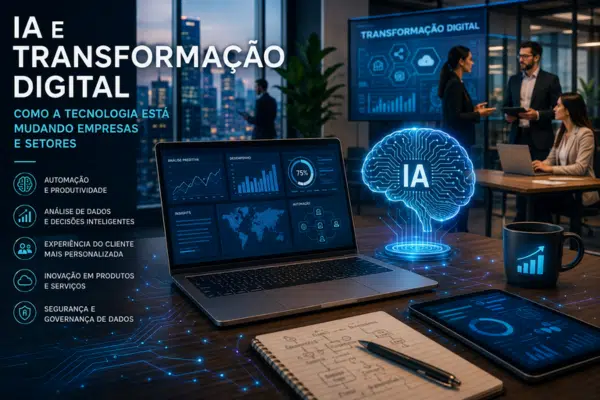 IA e transformação digital mudando empresas, processos e setores com automação, análise de dados e inovação