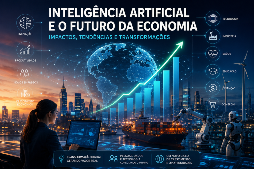 Inteligência artificial e economia com impactos na produtividade, empregos, indústria, finanças e transformação digital