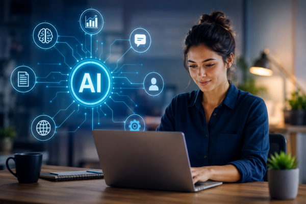Profissional utilizando inteligência artificial no trabalho em profissões que utilizam inteligência artificial.