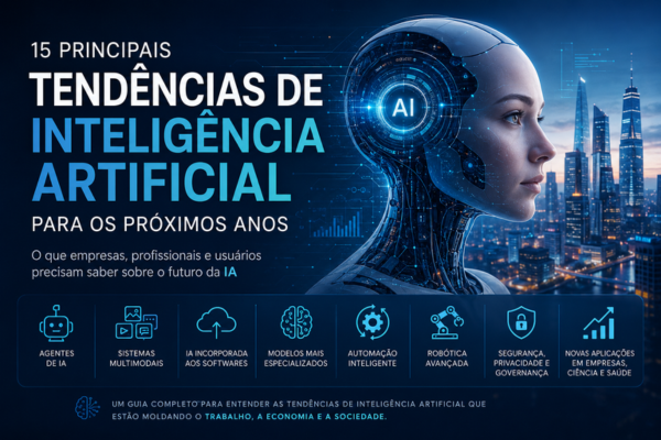 Tendências de inteligência artificial para os próximos anos, incluindo agentes de IA, sistemas multimodais, automação, robótica e novas aplicações